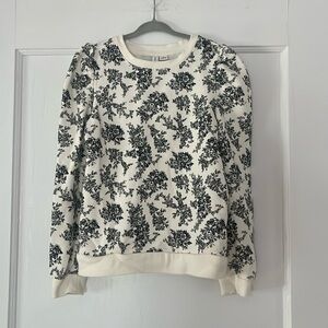 Janie and Jack Girls Cream & Black Toile Puff Shoulder Sweatshirt - Size 8